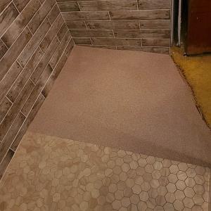 Entry floor is ceramic colored quartz